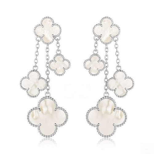ˇGilded EraˇCLOVER EARRINGS WHITE MOP 4 MOTIFS SILVER