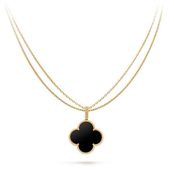 ˇGilded EraˇCLOVER 25MM GOLD ONYX BIG CLOVER NECKLACE