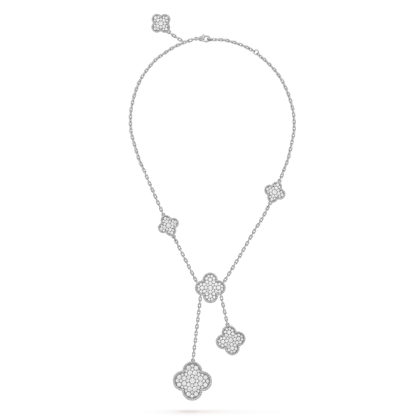 ˇGilded EraˇCLOVER 5 MOTIFS SILVER DIAMONDS NECKLACE