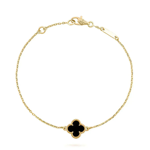 ˇGilded EraˇCLOVER ONYX SINGLE FLOWER BRACELET