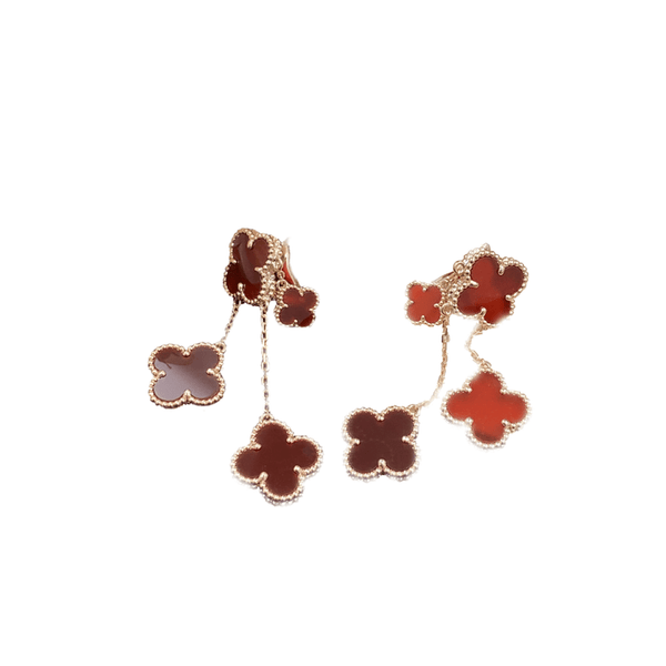 ˇGilded EraˇCLOVER EARRINGS CARNELIAN 4 MOTIFS PINK GOLD