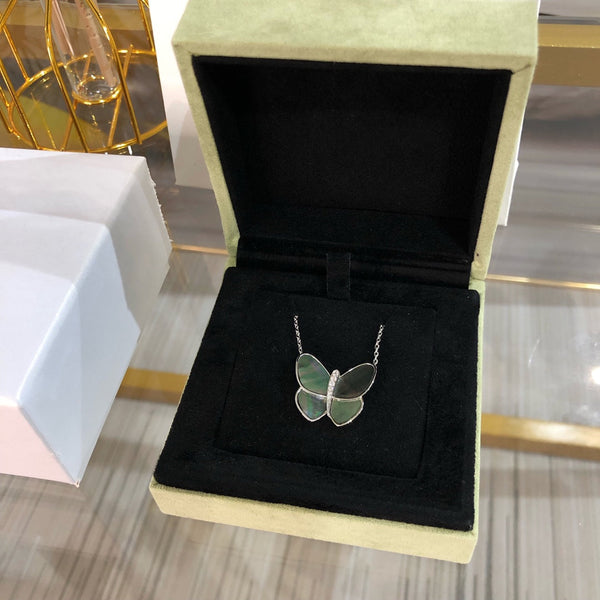 ˇGilded EraˇLARGE BUTTERFLY SILVER PENDANT DIAMOND NECKLACE