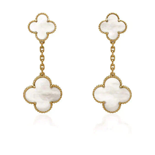 ˇGilded EraˇCLOVER 2 MOTIF WHITE MOP EARRINGS