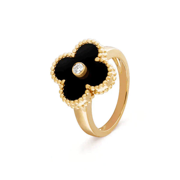 ˇGilded EraˇCLOVER ONYX RING GOLD DIAMOND