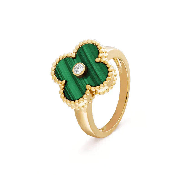 ˇGilded EraˇCLOVER MALACHITE RING GOLD DIAMOND